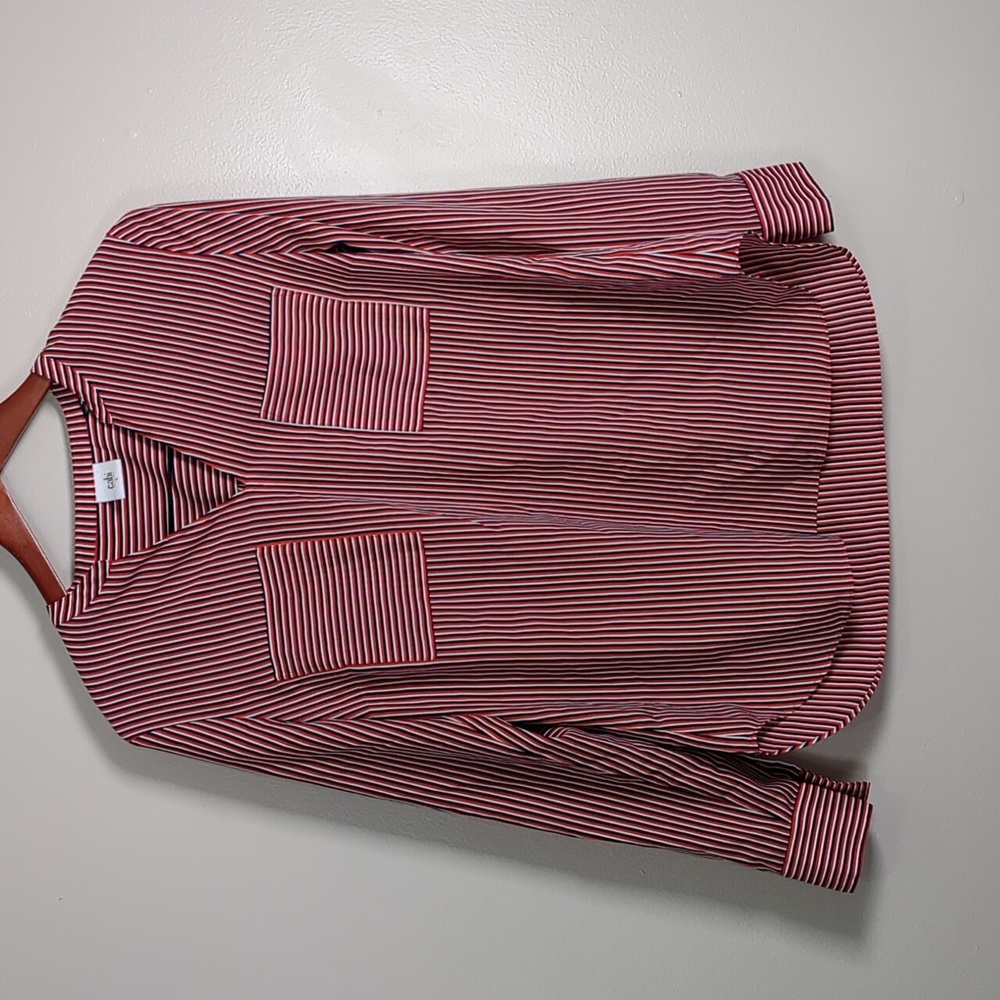 Cabi Red White Blue Striped Long Sleeve V-neck Top S